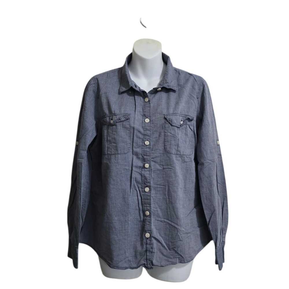 J. Crew The Perfect Denim Chambray Long Sleeve Button Down Utility Shirt Sz L